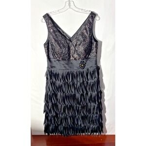 Laura.ca‎ Sequin Dress Formal Cocktail Black VNeck Sleeveless  Midi 12